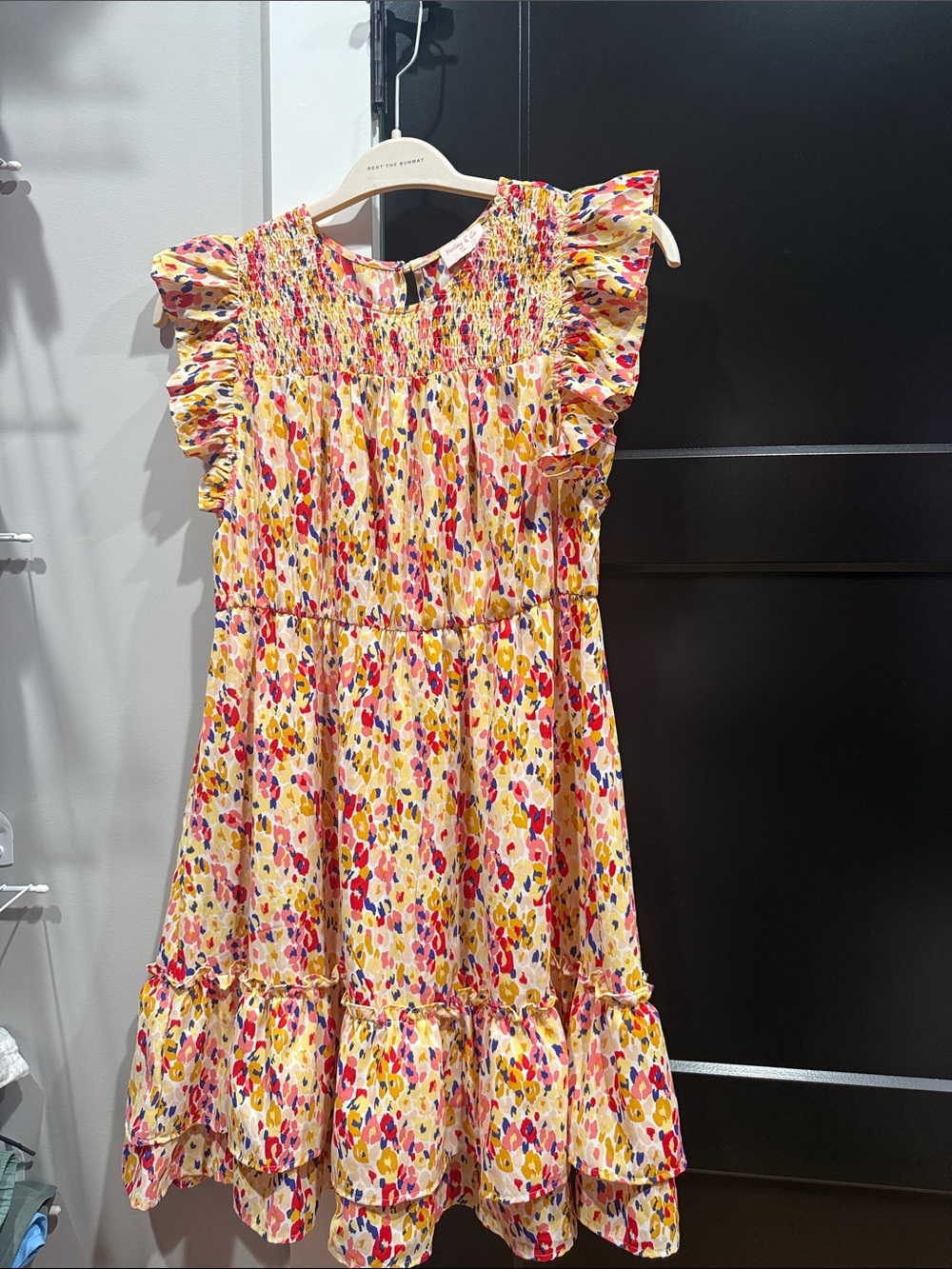 Yellow Floral Smocked Ruffle Casual Dress